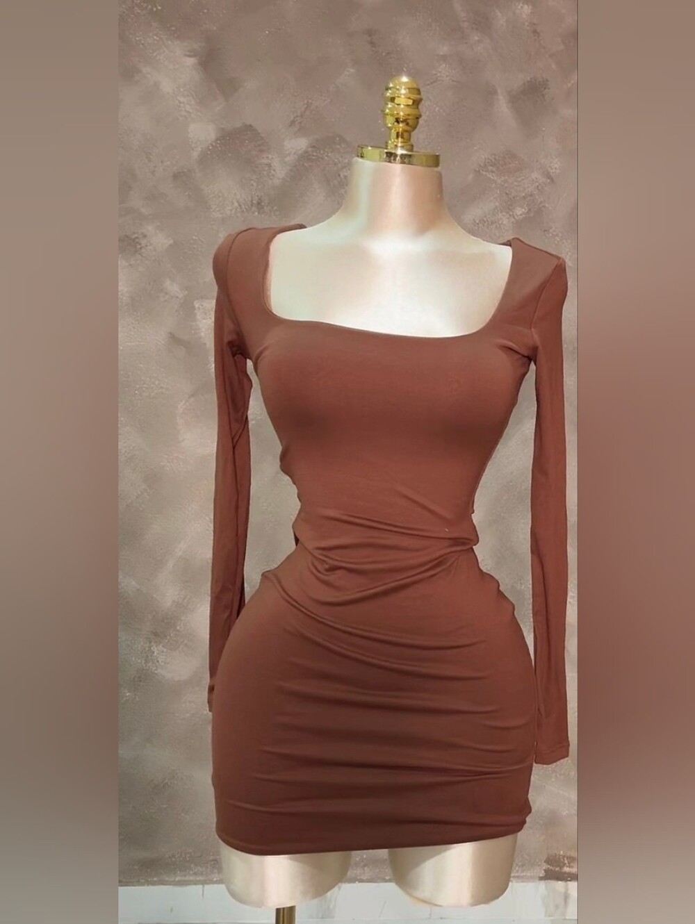 Brown Double Layered Mini Dress